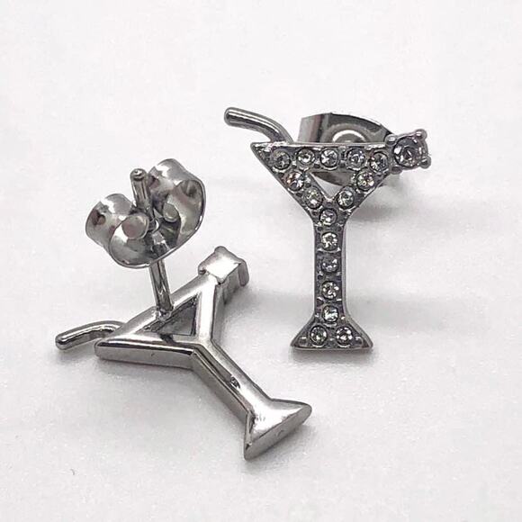 Elegant 18K White Gold Plated Martini Glass Earrings with Swarovski Crystals - Picture 2 of 4